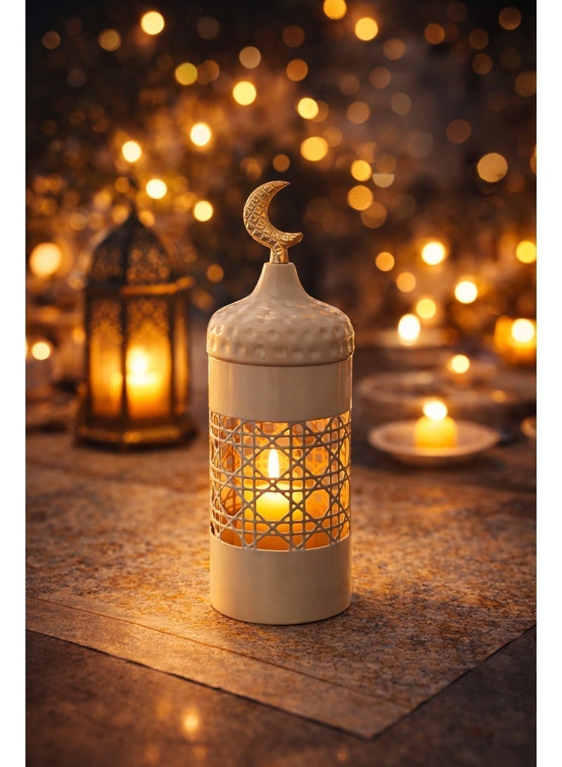 OLUDENIZ Metal 3-Piece Ramadan Decorative Set – Beige Matte Dome Containers and Mosque Lantern with Silver Crescent – Perfect for Dates, Nuts and Home Décor - Image 5